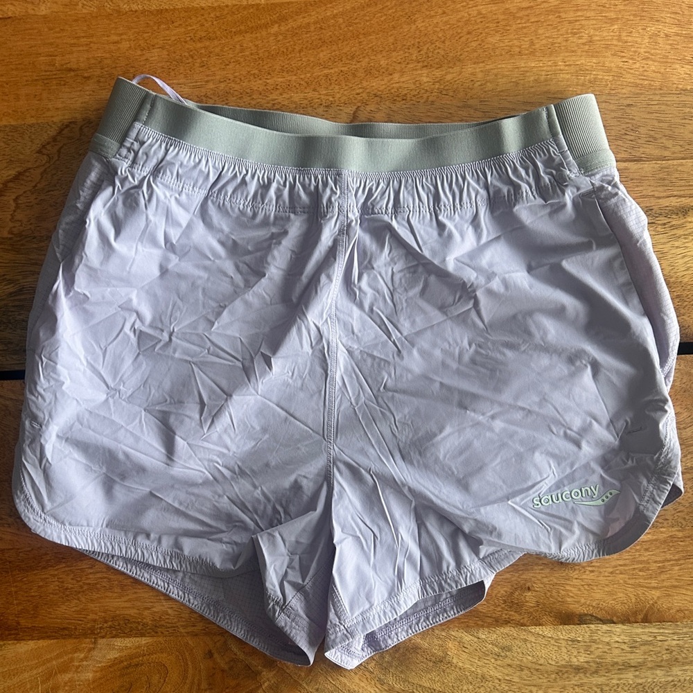Saucony lilac running shorts
